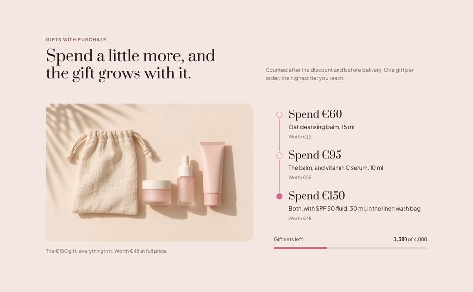 Skincare Summer Sale template — Gifts with purchase section