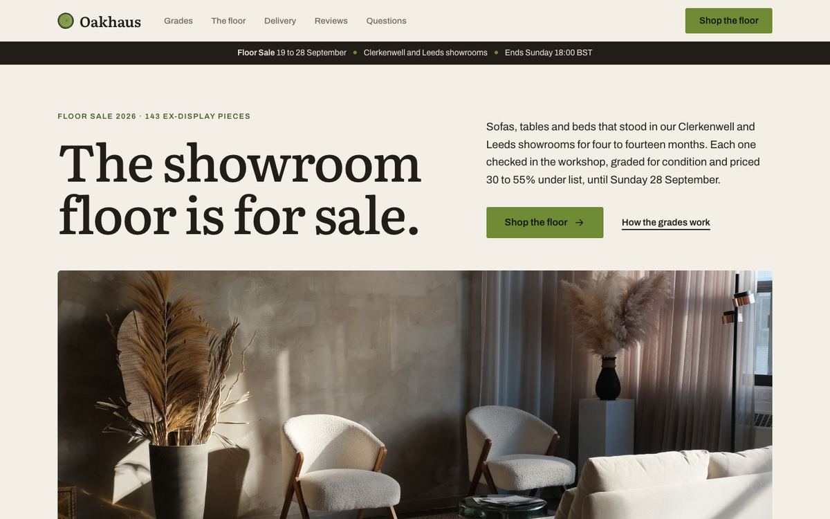 Floor Model Clearance landing page template
