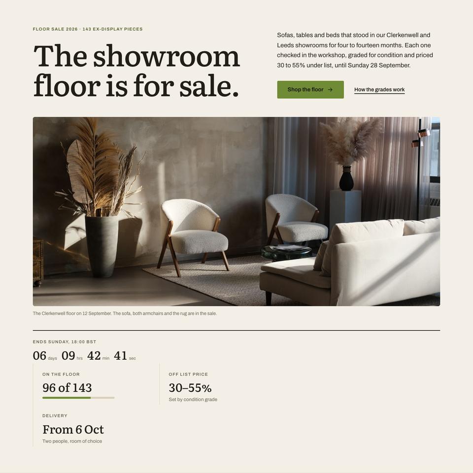 Floor Model Clearance template — Hero section