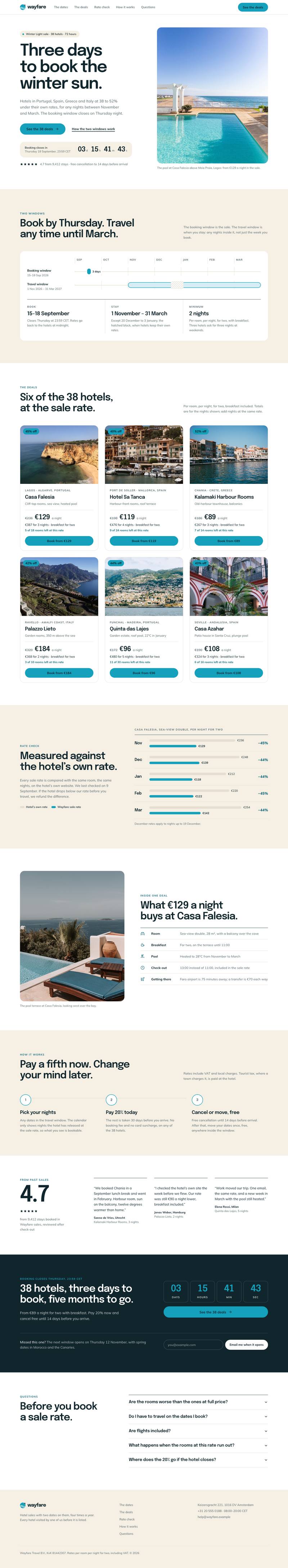 Hotel Flash Deals template, the whole page on desktop