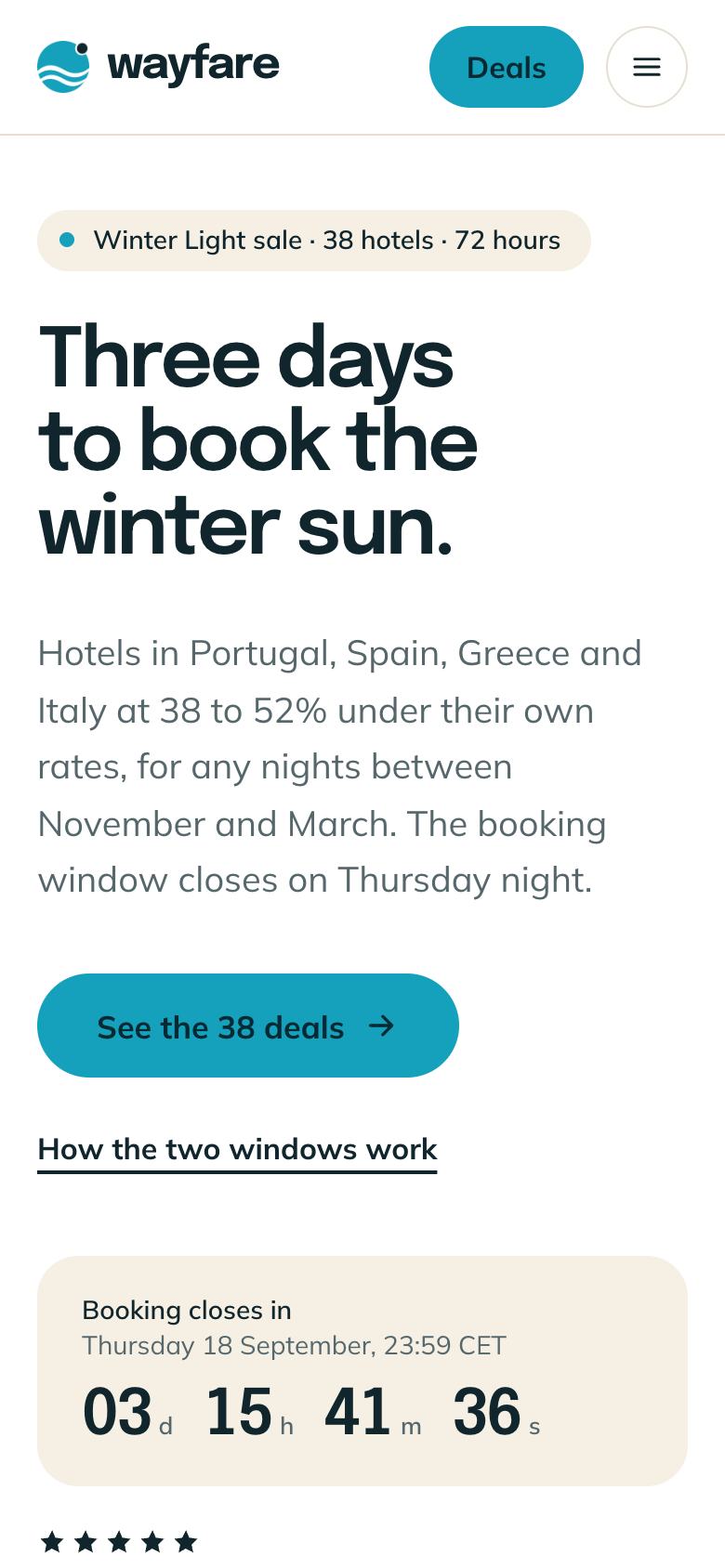 Hotel Flash Deals landing page template on a phone
