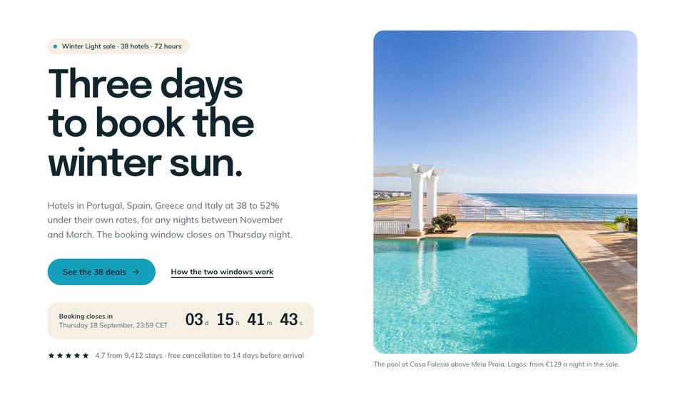 Hotel Flash Deals template — Hero section