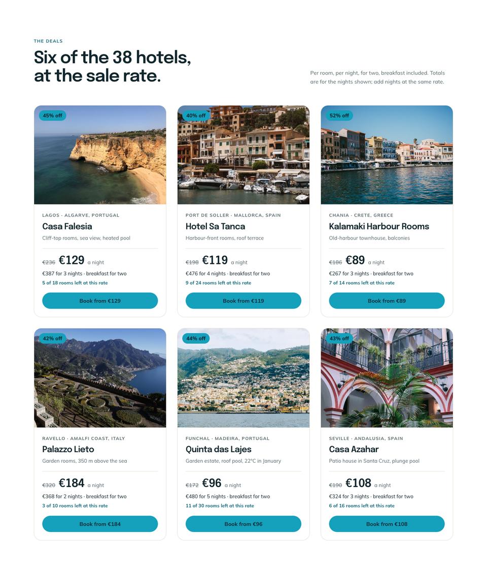 Hotel Flash Deals template — The deals section