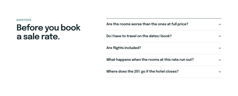 Hotel Flash Deals template — Questions section