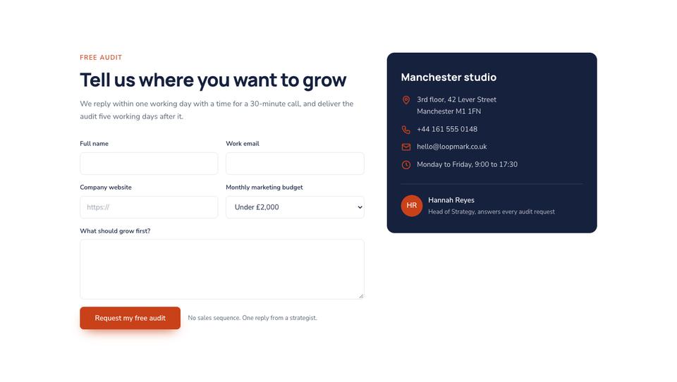 Growth Agency template — Free audit section