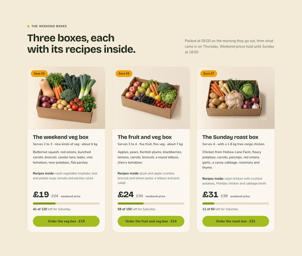 Grocer Weekend Offers template — The weekend boxes section
