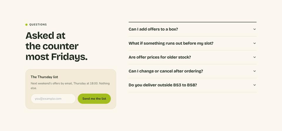 Grocer Weekend Offers template — Questions section