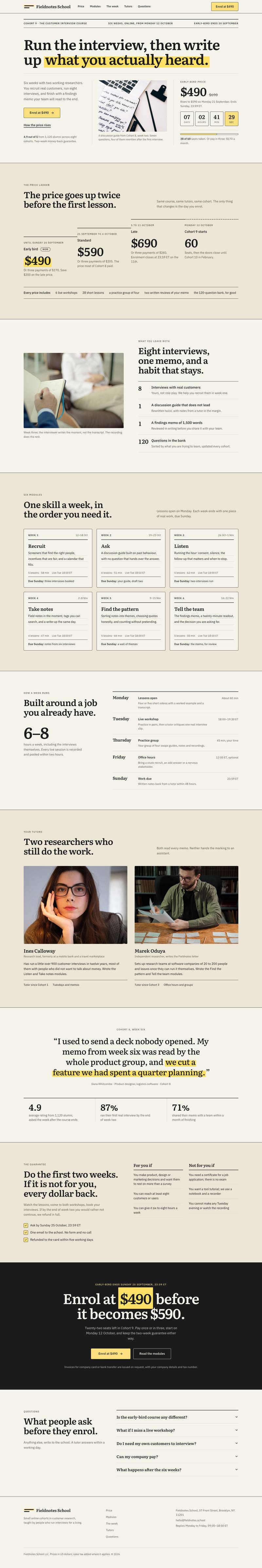 Course Early-Bird Enrolment template, the whole page on desktop