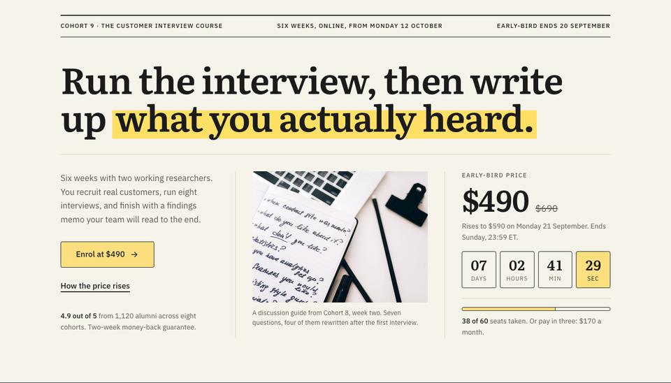 Course Early-Bird Enrolment template — Hero section
