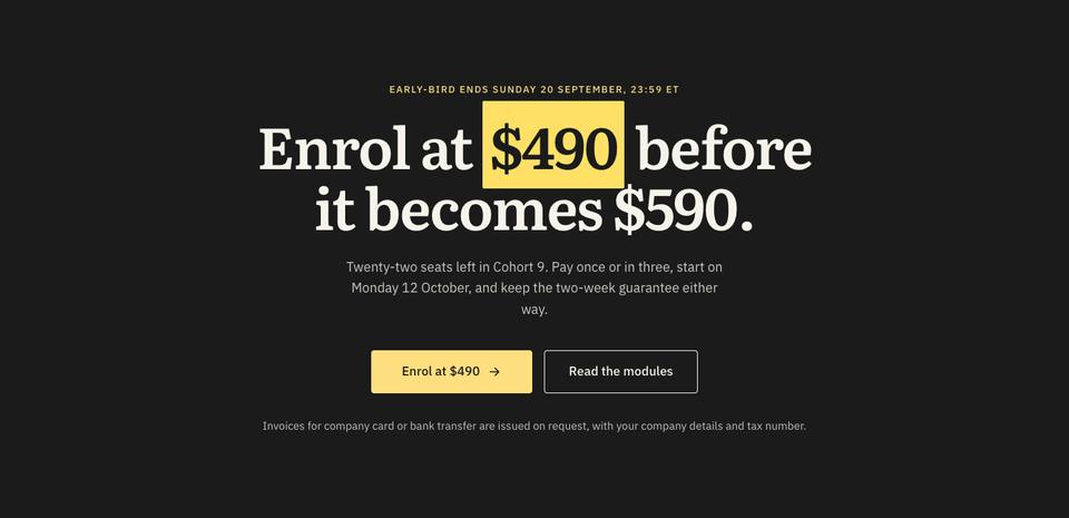 Course Early-Bird Enrolment template — Enrol section