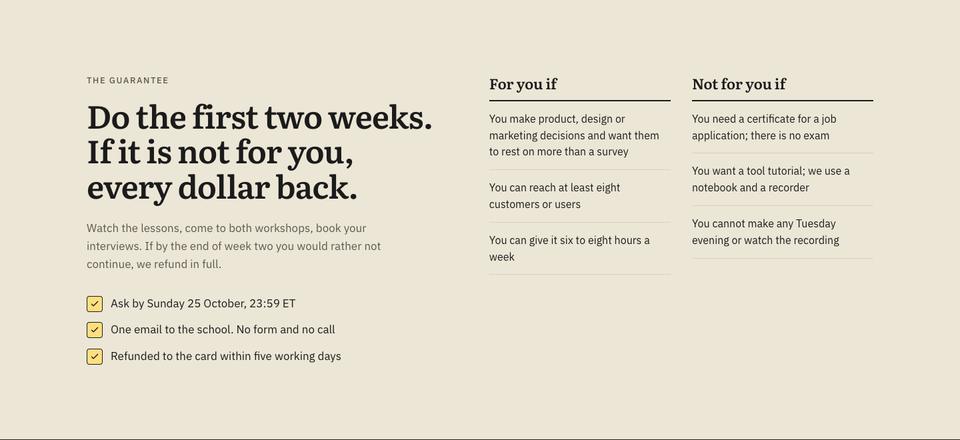 Course Early-Bird Enrolment template — The guarantee section