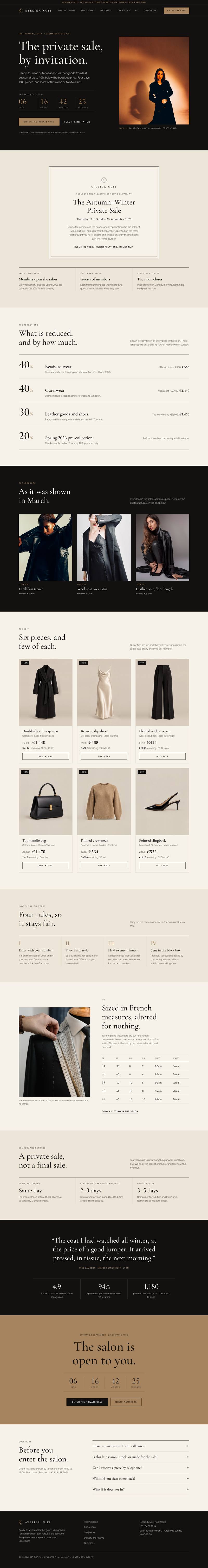 Private Salon Sale template, the whole page on desktop