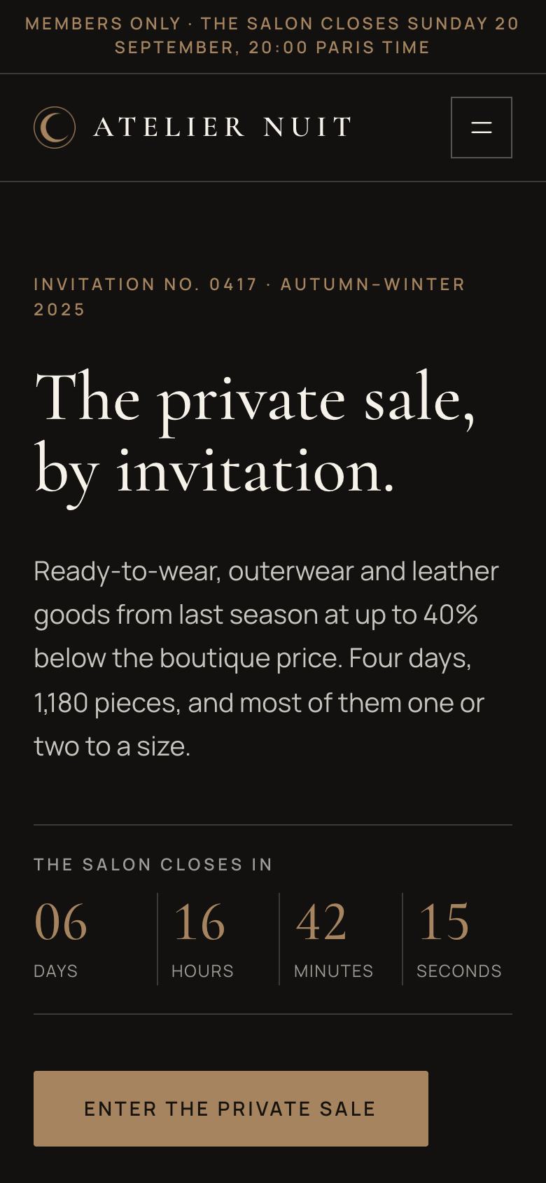 Private Salon Sale landing page template on a phone