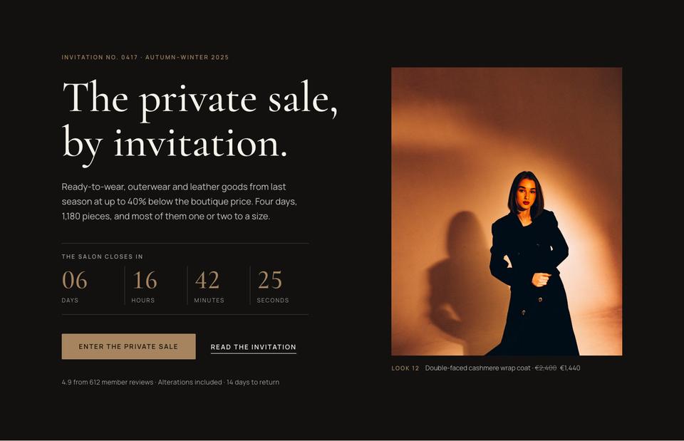 Private Salon Sale template — Hero section