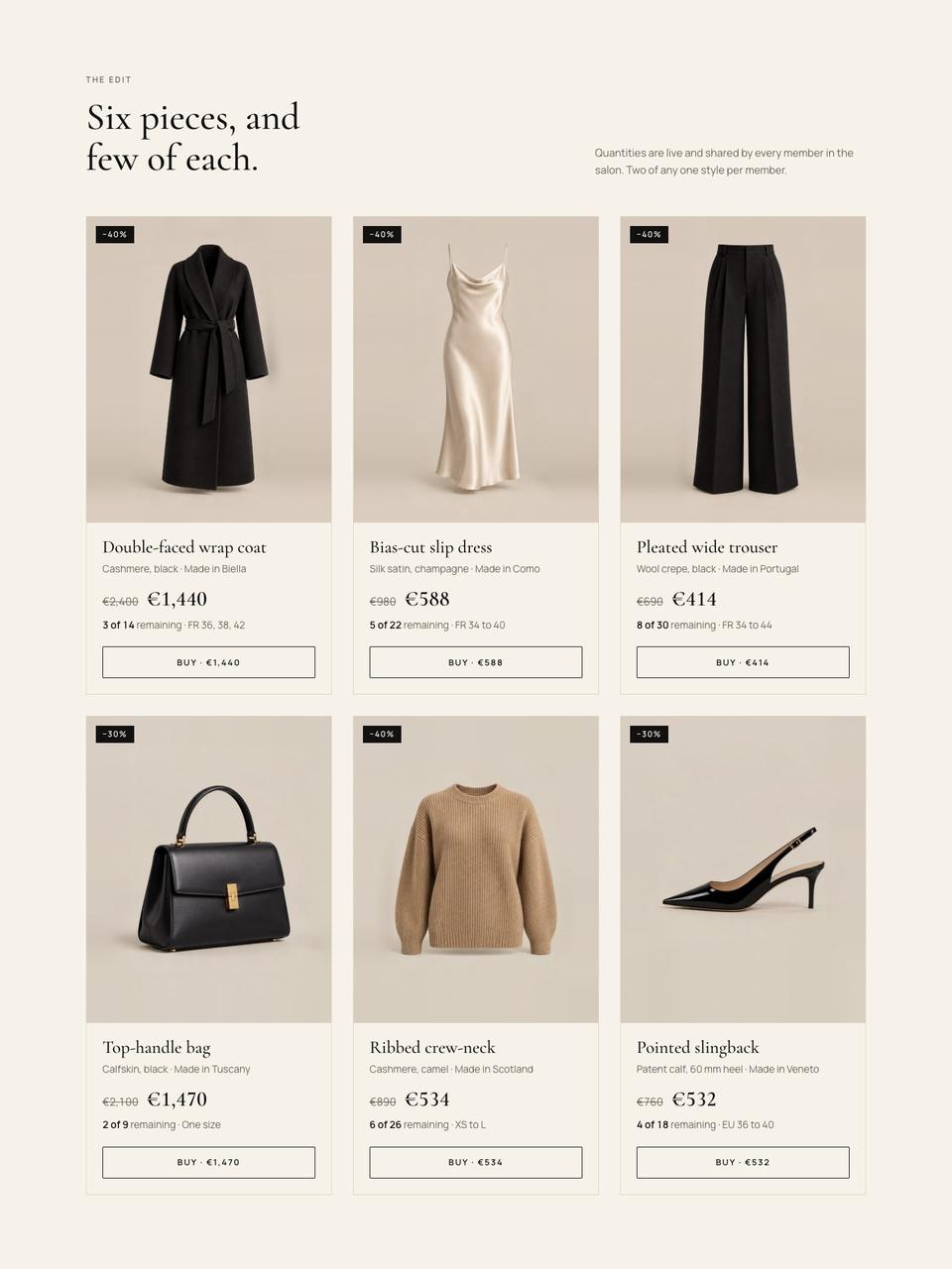 Private Salon Sale template — The edit section