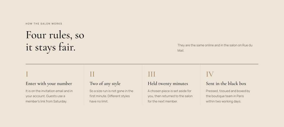 Private Salon Sale template — How the salon works section