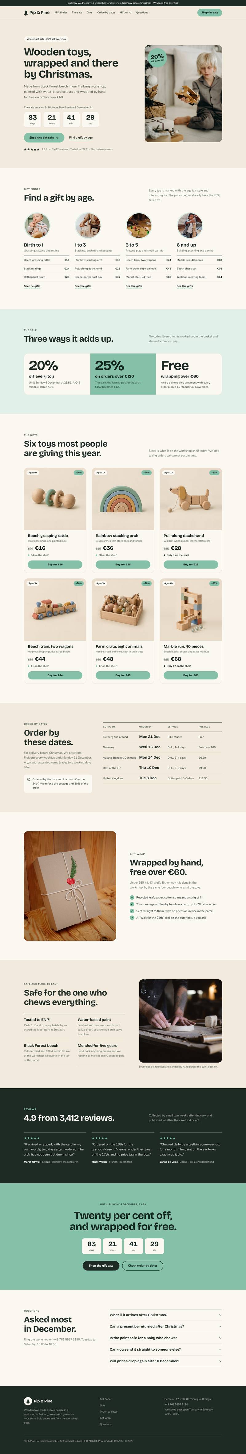 Holiday Gift Sale template, the whole page on desktop