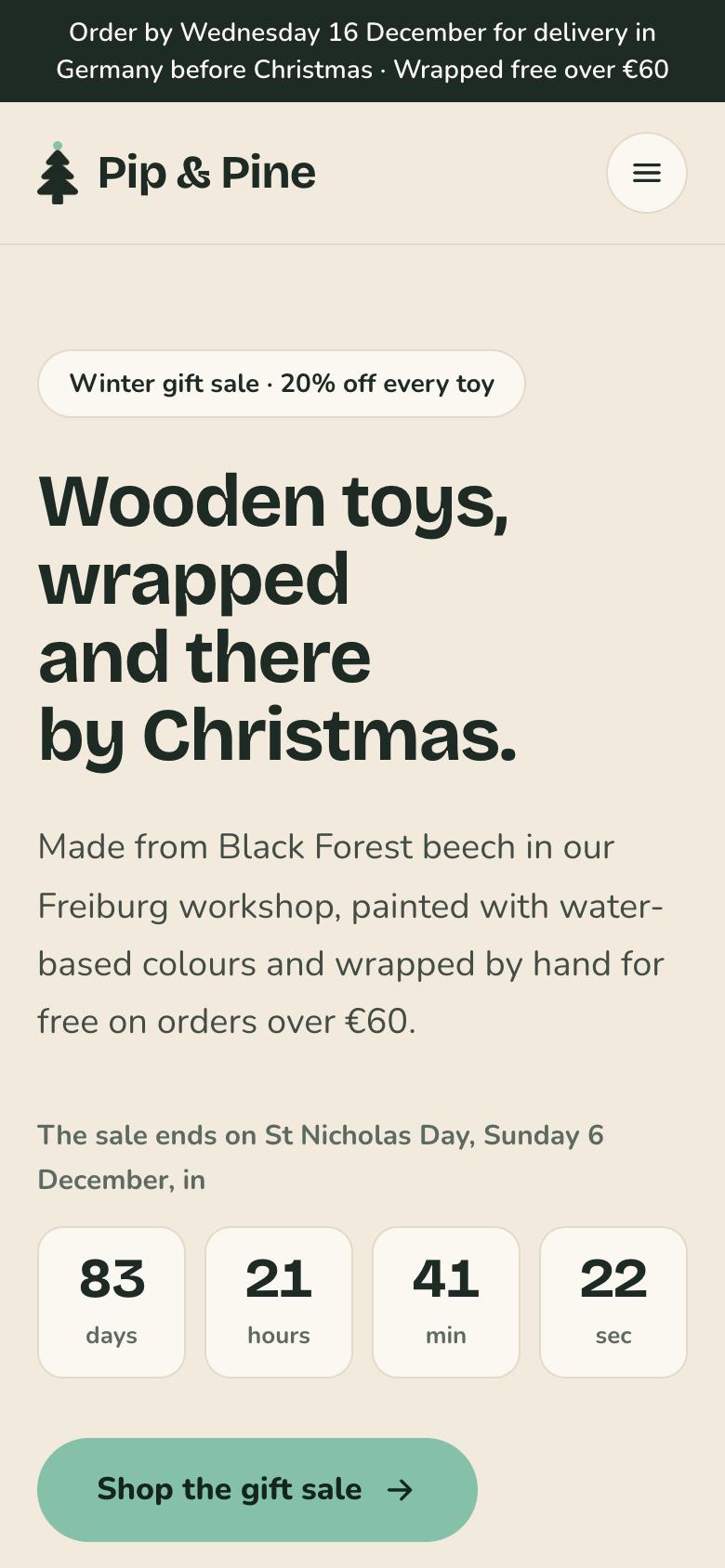 Holiday Gift Sale landing page template on a phone