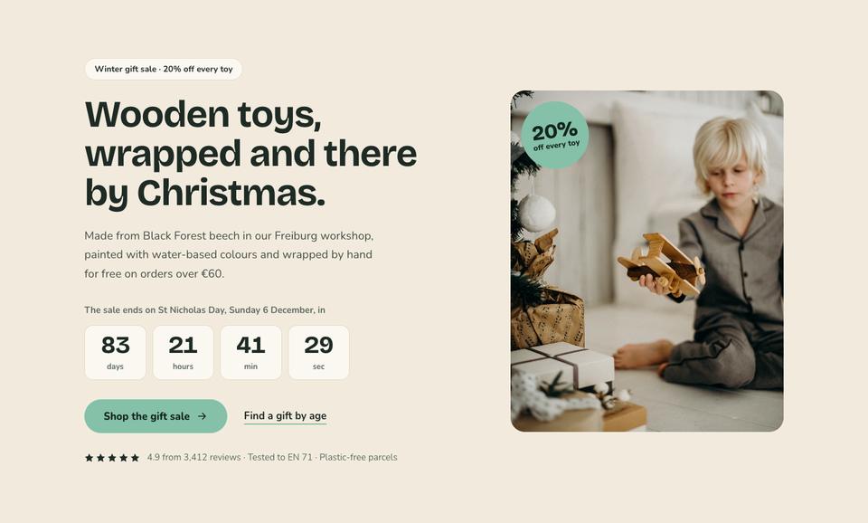 Holiday Gift Sale template — Hero section