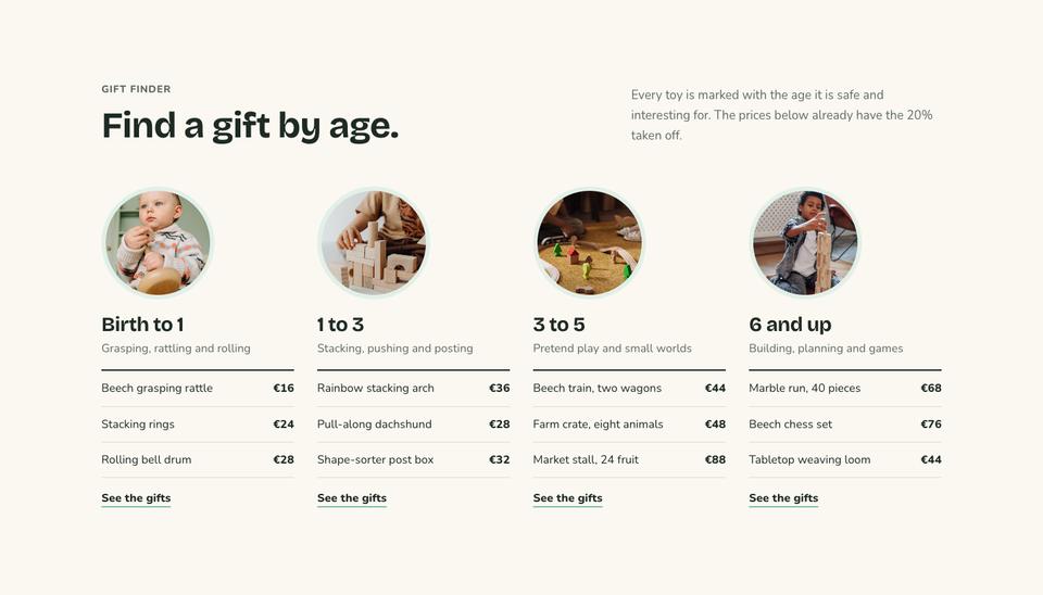 Holiday Gift Sale template — Gift finder section