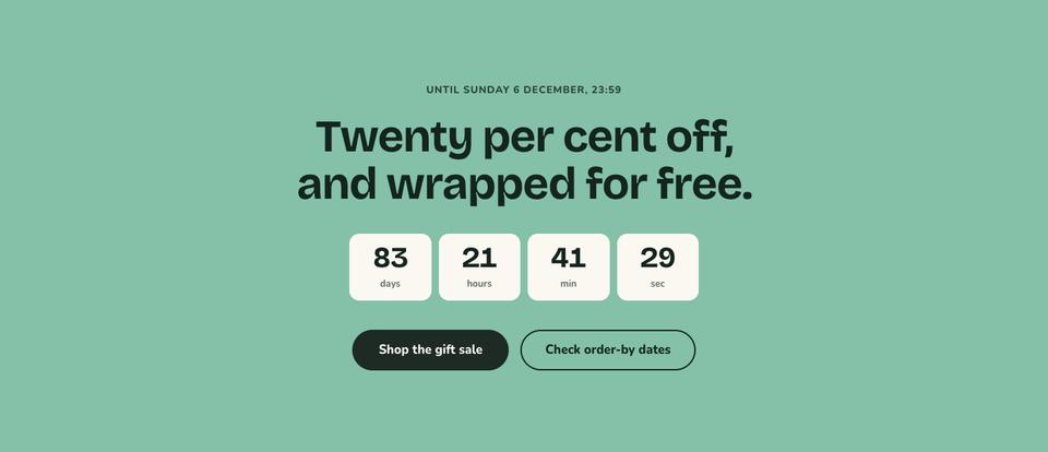Holiday Gift Sale template — Countdown section