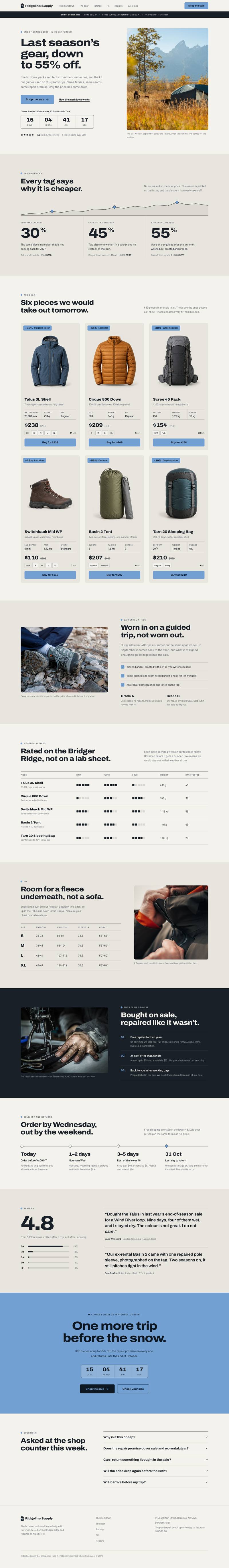 Outdoor Season End template, the whole page on desktop