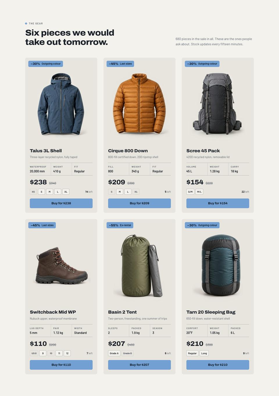 Outdoor Season End template — The gear section