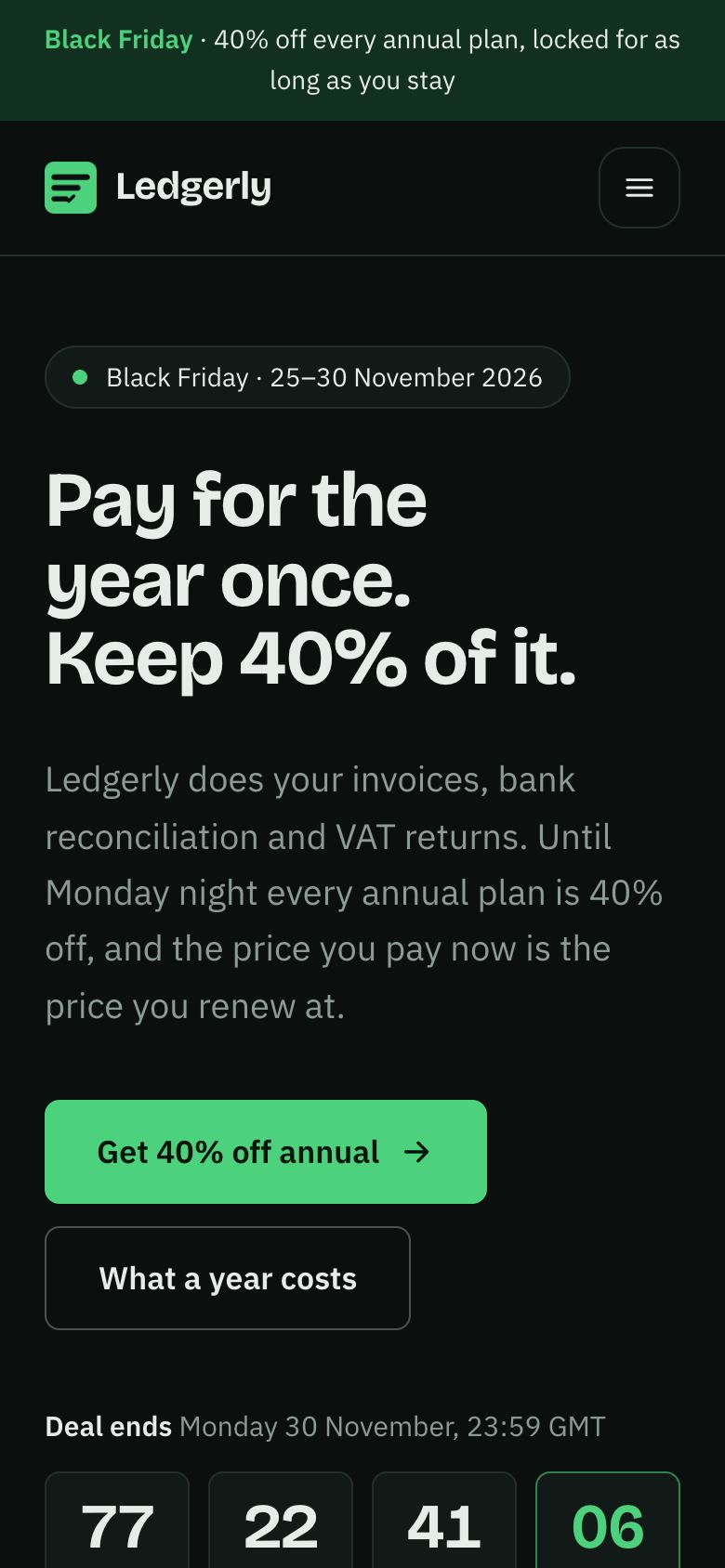 SaaS Annual Deal landing page template on a phone