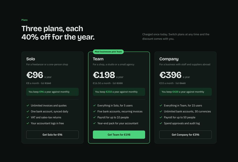 SaaS Annual Deal template — Plans section