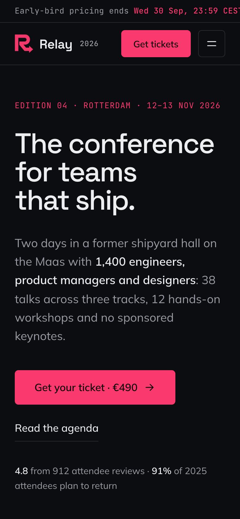 Tech Conference landing page template on a phone
