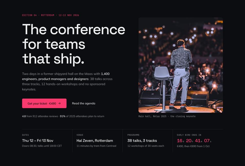 Tech Conference template — Hero section