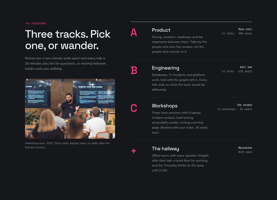 Tech Conference template — The programme section