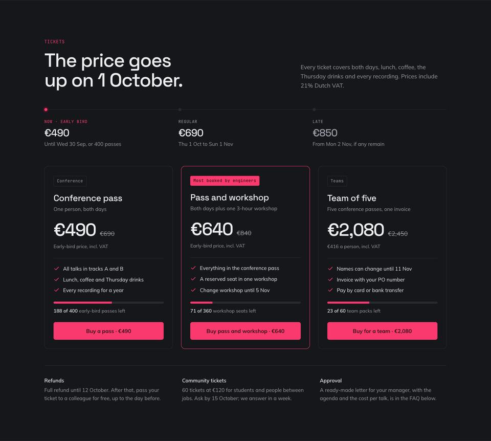 Tech Conference template — Tickets section