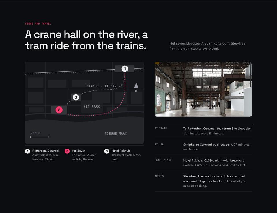 Tech Conference template — Venue and travel section