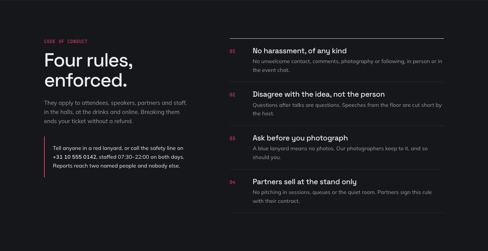 Tech Conference template — Code of conduct section
