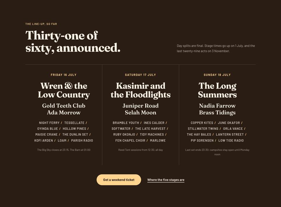 Music Festival template — Line-up section