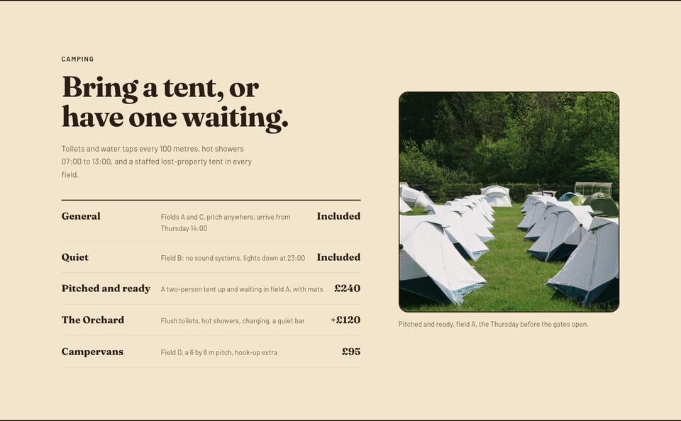 Music Festival template — Camping section