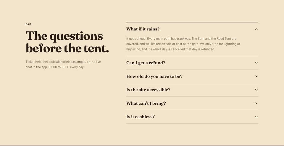 Music Festival template — Questions section