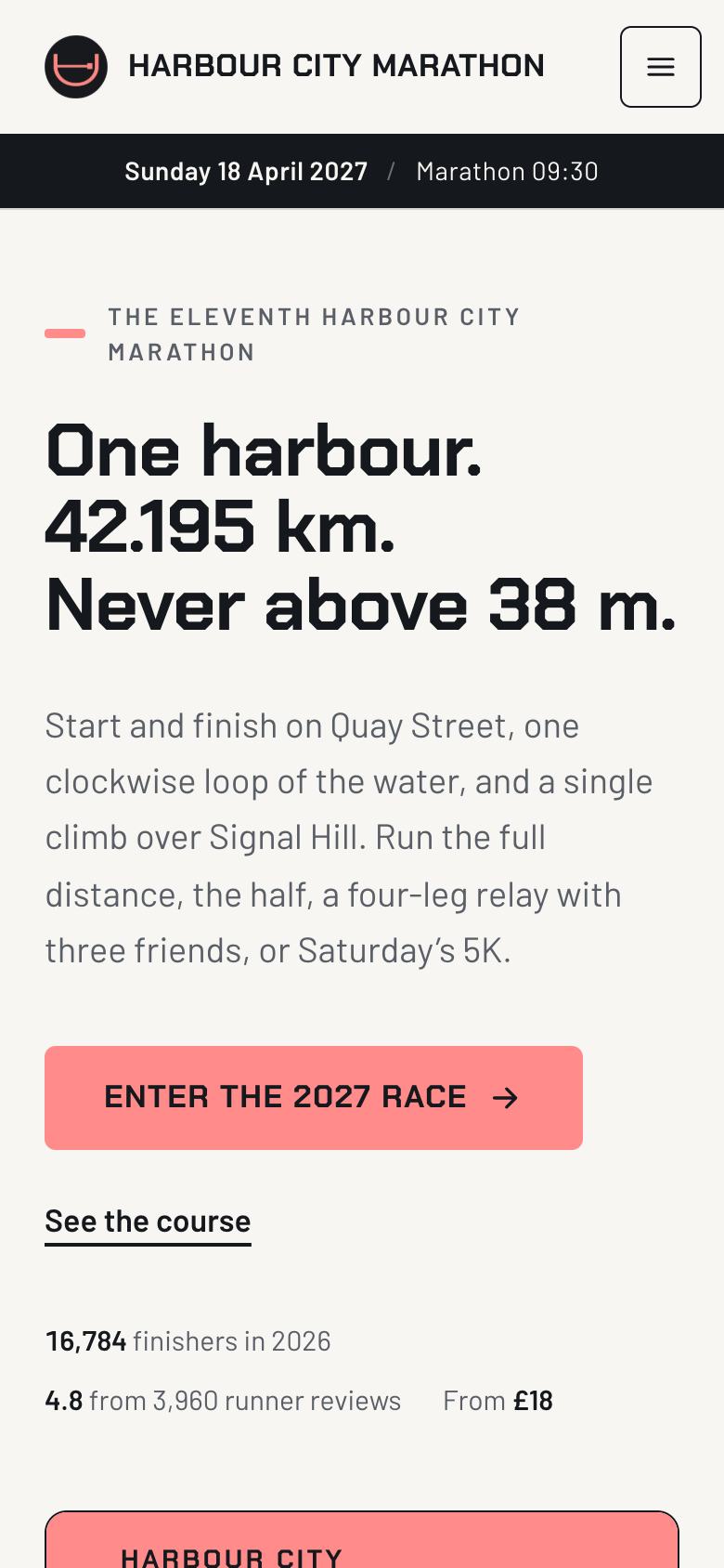 City Marathon Race Day landing page template on a phone