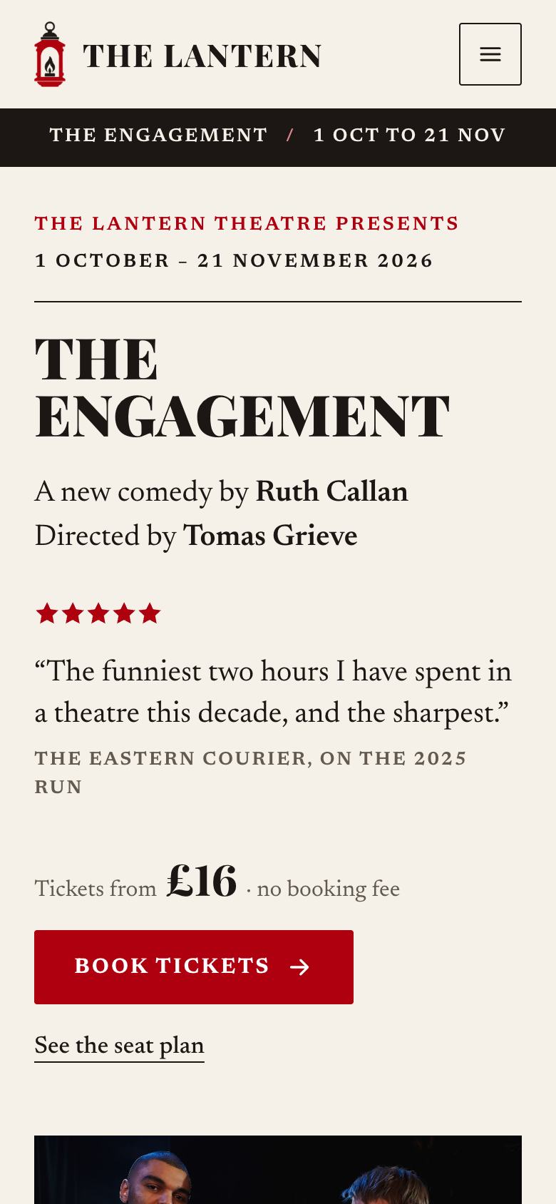 Theatre Show landing page template on a phone