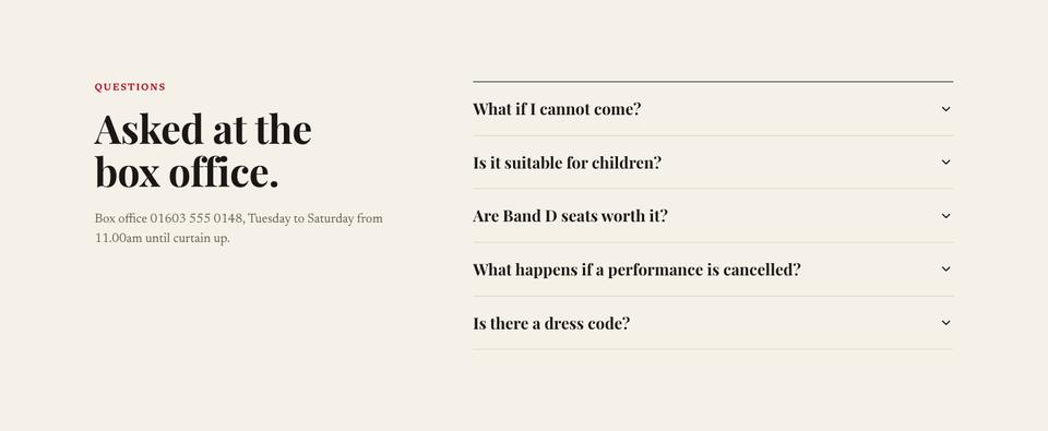 Theatre Show template — Questions section