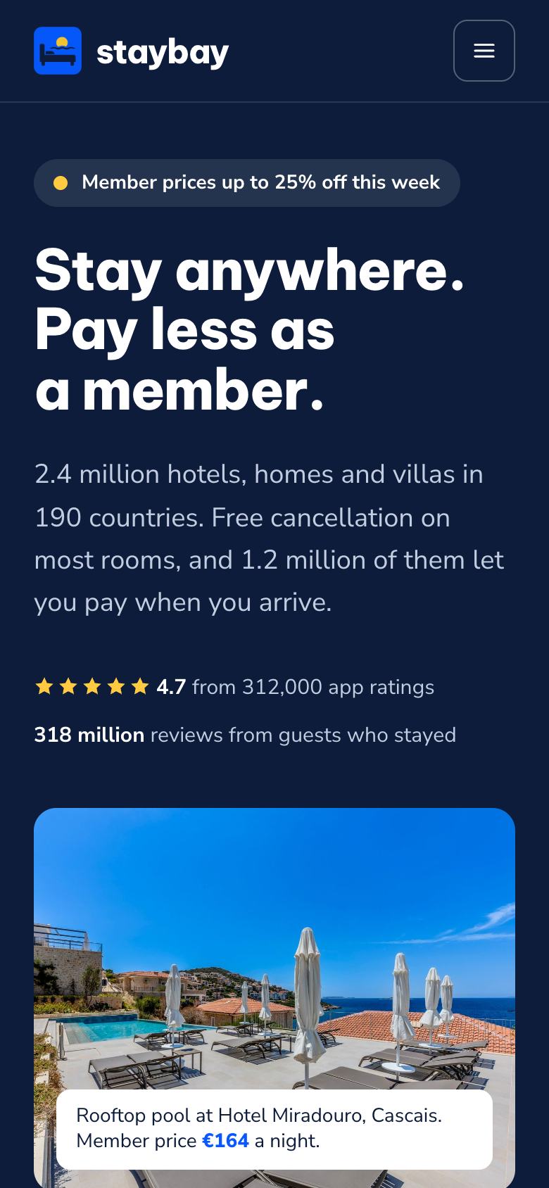 Hotel Booking Platform landing page template on a phone