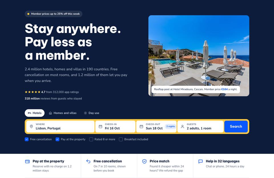 Hotel Booking Platform template — Hero section