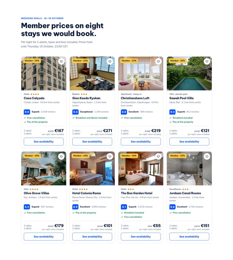 Hotel Booking Platform template — Weekend deals section