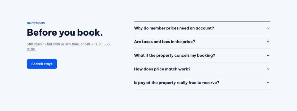Hotel Booking Platform template — Questions section