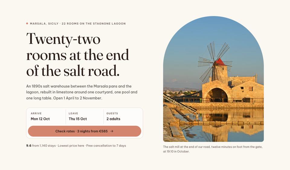 Boutique Resort Direct template — Hero section