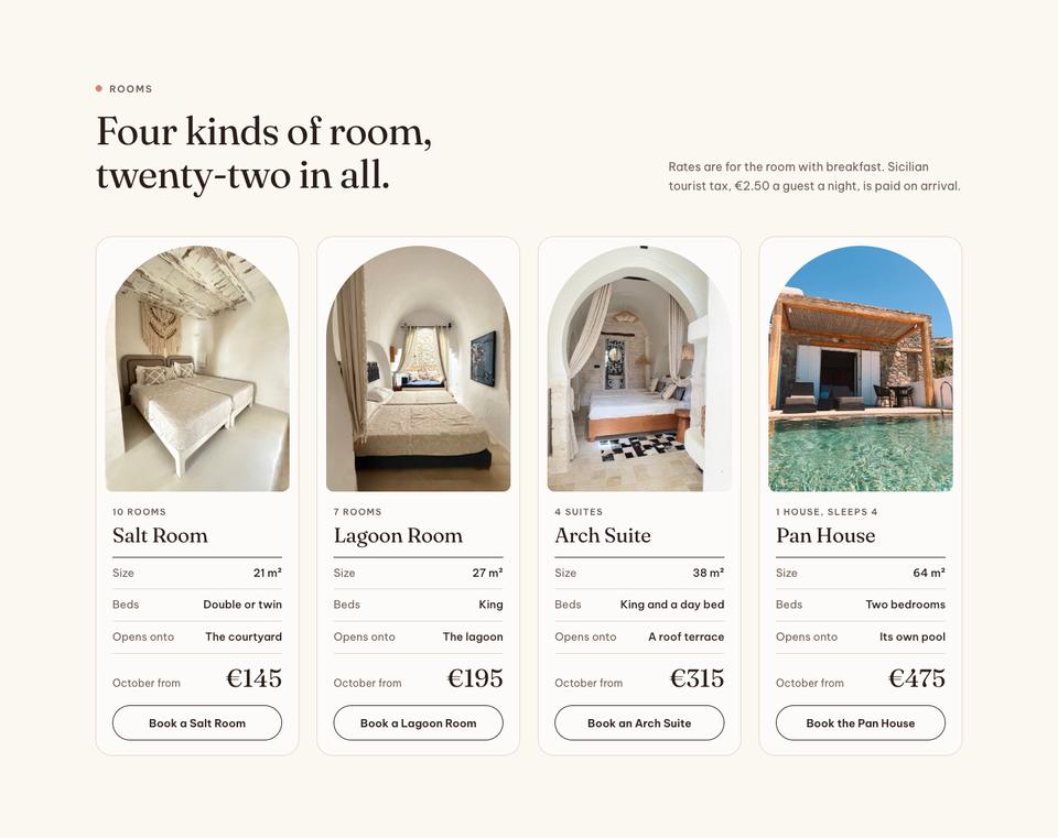 Boutique Resort Direct template — Rooms section