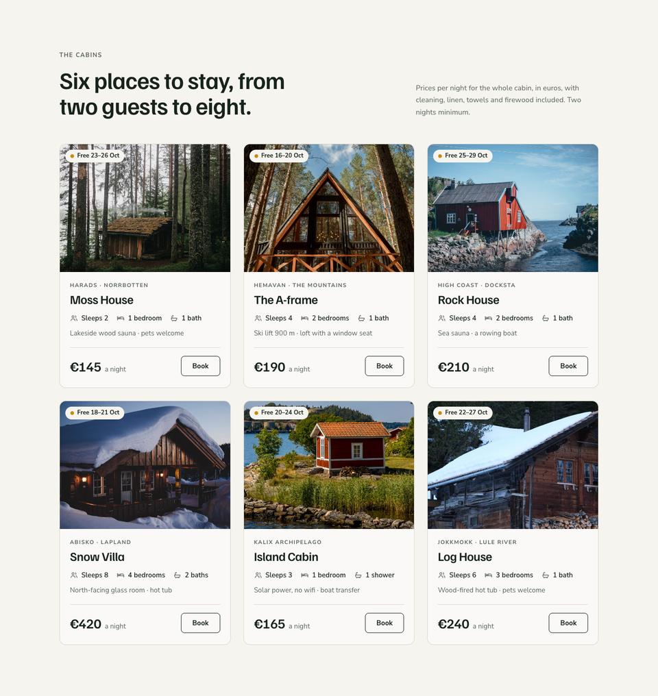 Cabin Rentals Direct template — The cabins section
