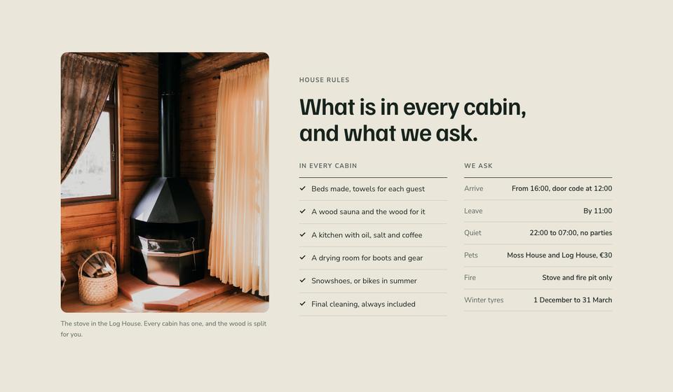 Cabin Rentals Direct template — House rules section