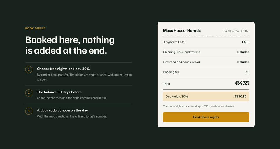 Cabin Rentals Direct template — Book direct section